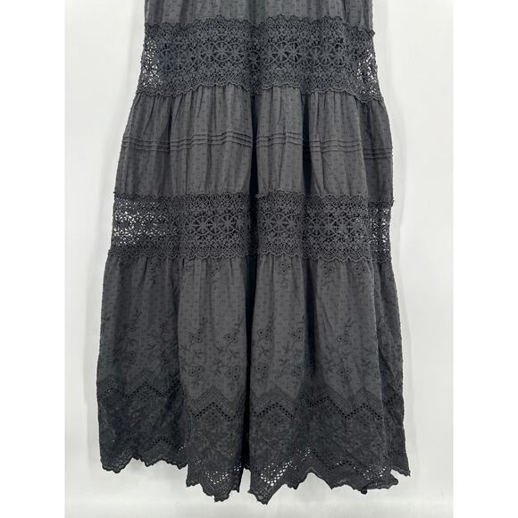 Anthropologie Love The Label Maxi Dress V-Neck Eyelet Lace Tiered Swiss Dot - Picture 4 of 11